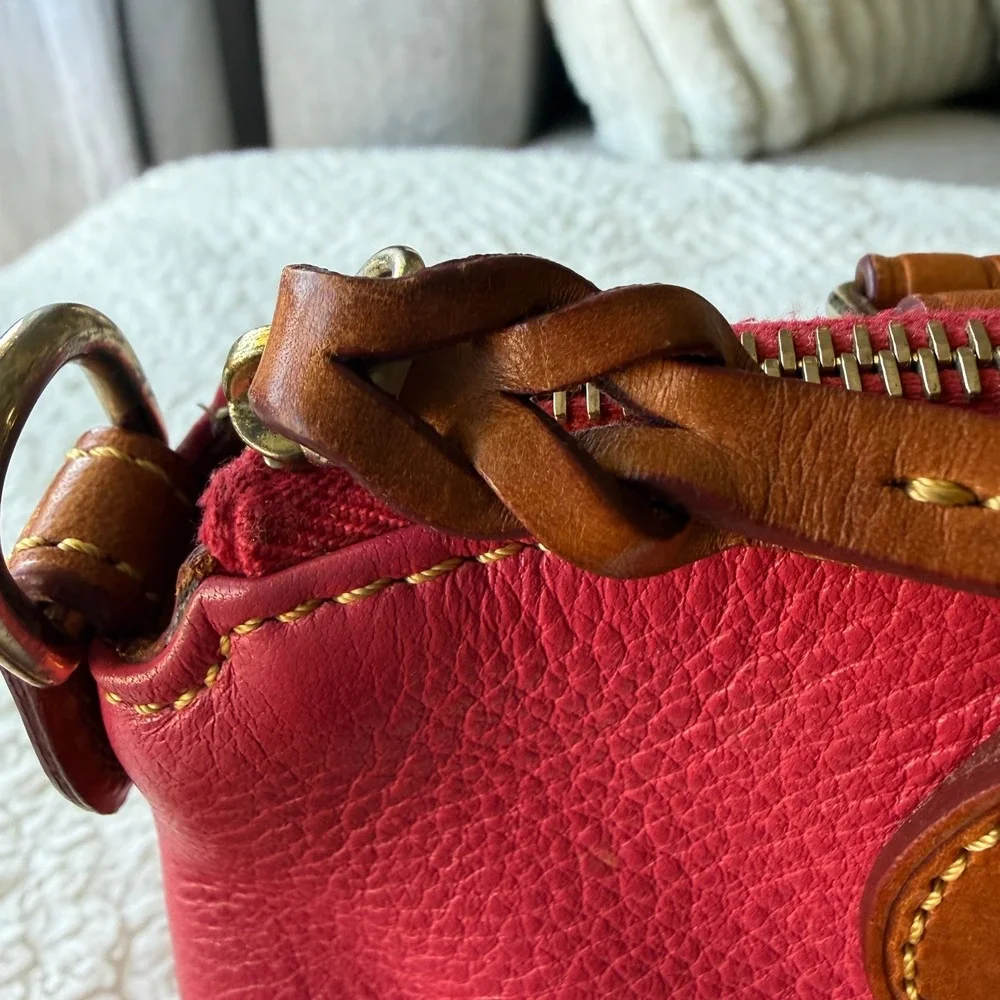 Dooney & Bourke Pink Pebbled Leather Satchel Bag Brown Trim Gold Duck Logo
